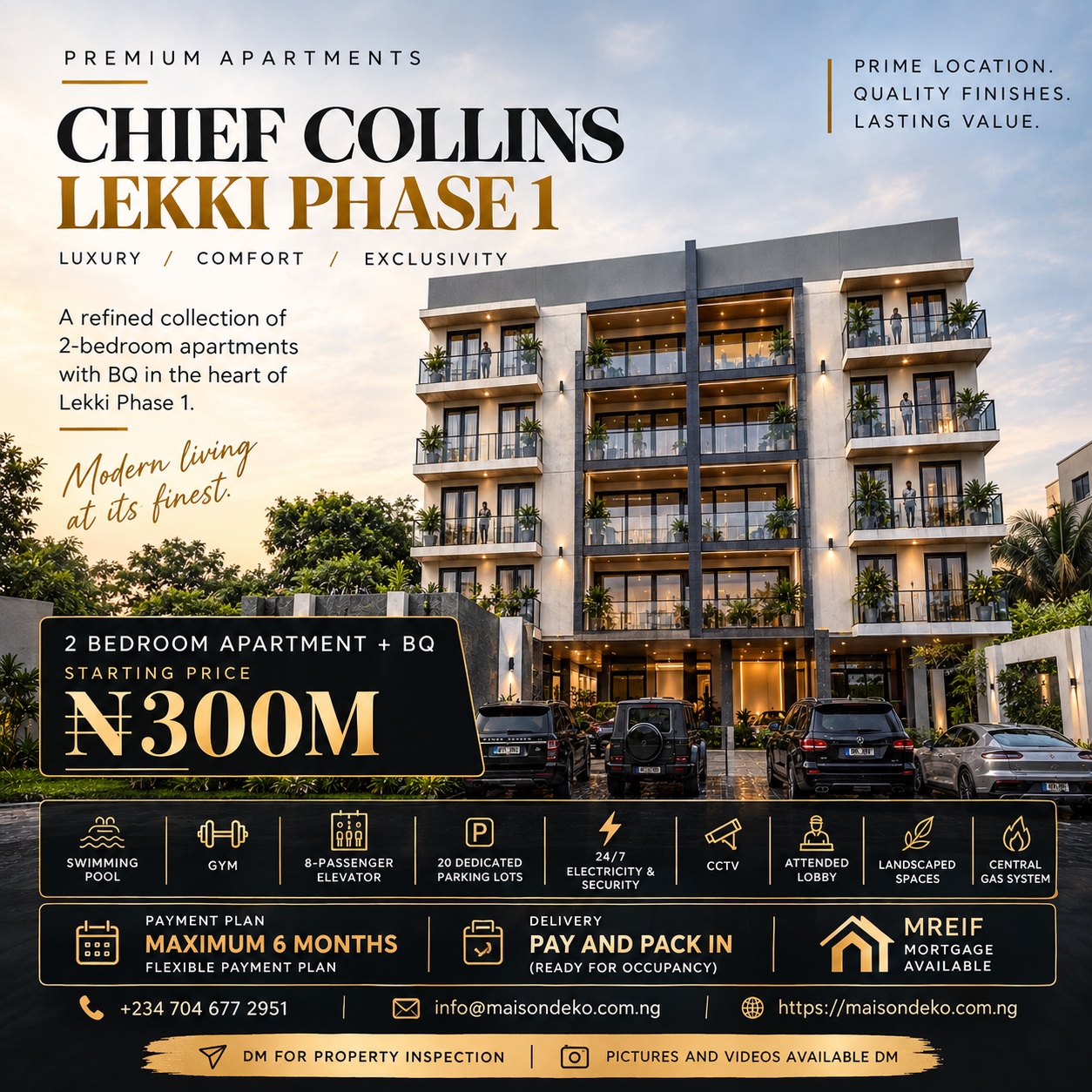 Chief Collins Lekki Phase 1 2-bedroom apartment with BQ advertisement